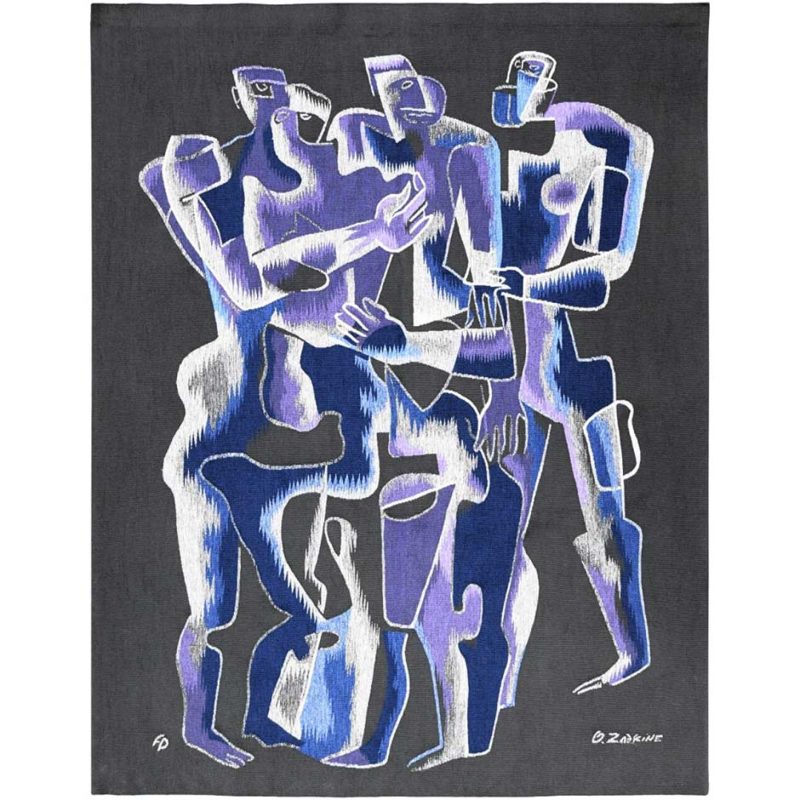 OSSIP ZADKINE Bleu et violet sur fond noir Tapestrie