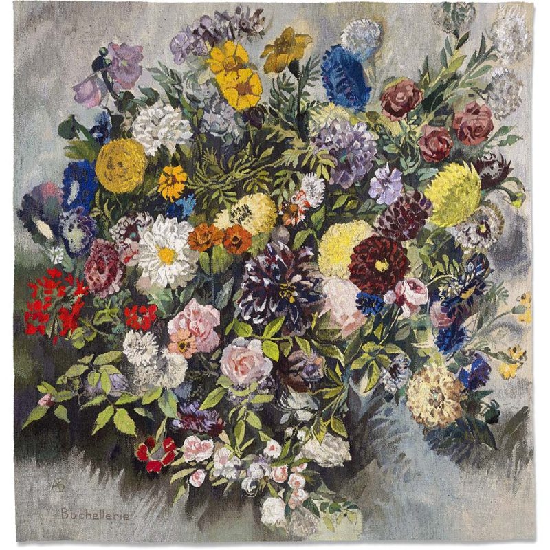 Frédérique Bachellerie with Delacroix "Bouquet de fleurs" tapestry