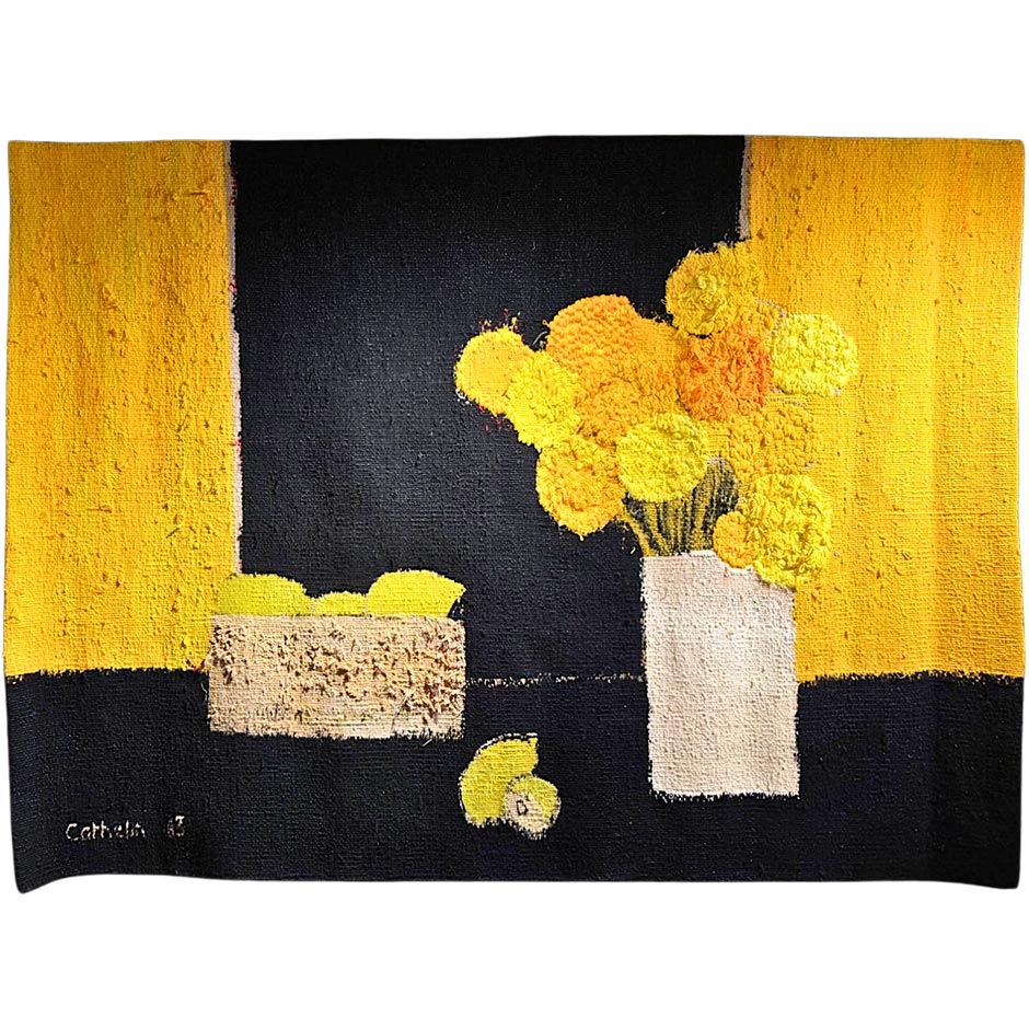 Bernard Cathelin "Roses d’lnde et citrons à la table noire" Tapestry