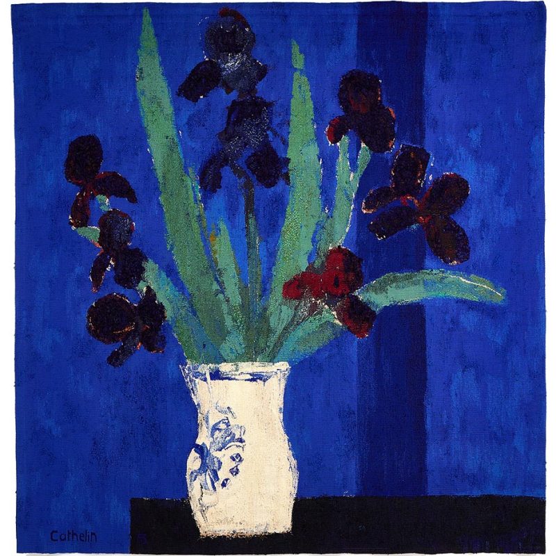 Bernard Cathelin Les Iris au fond bleu Tapestry